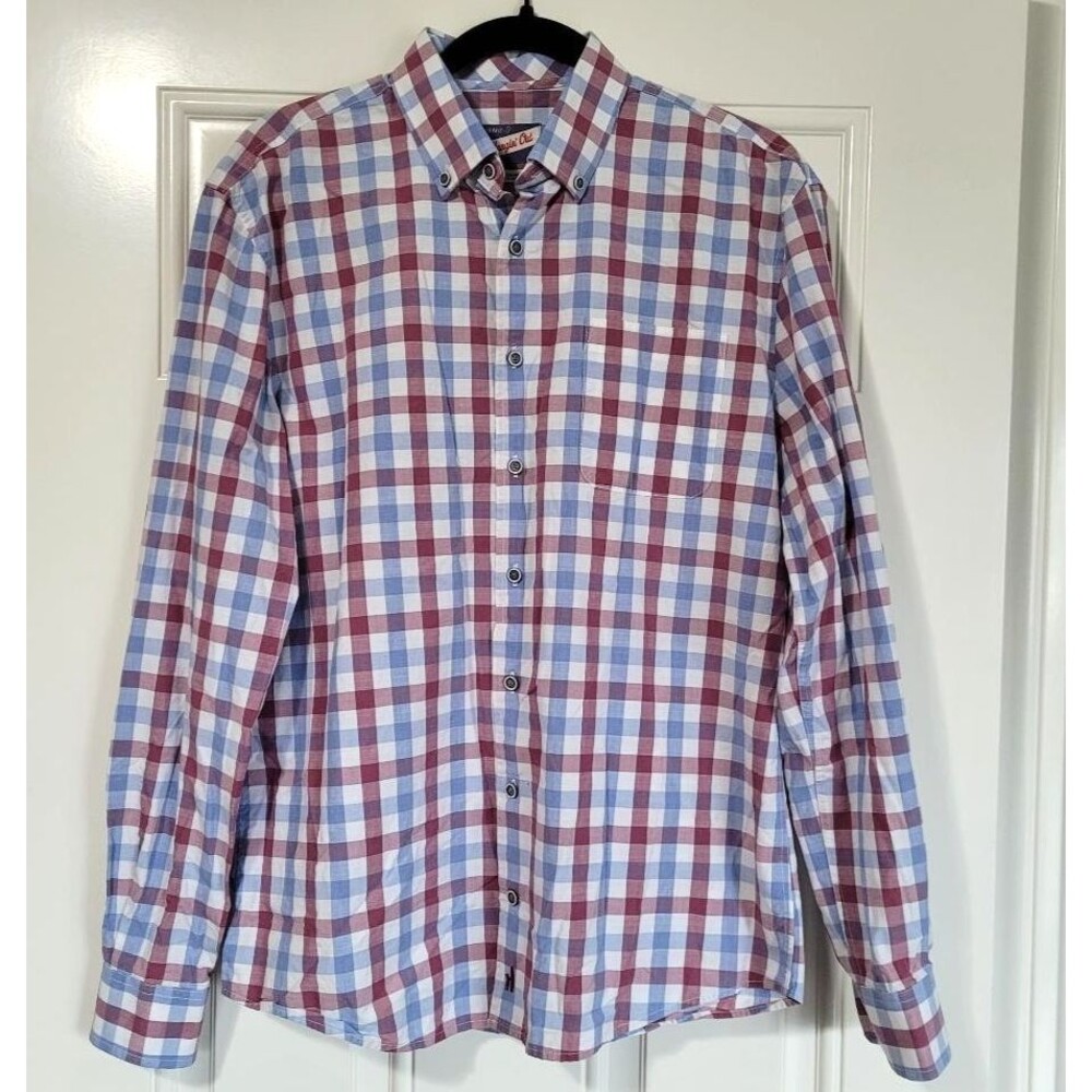 Johnnie-O Hangin Out Ridge Shirt Mens Medium Red Blue Gingham Plaid Button Down